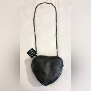 BC Bags Heart Shaped Metallic Zip Chain Strap Crossbody Black Shoulder Bag NWT